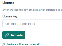 The Smart Text Capture settings page, focused on the license key field.